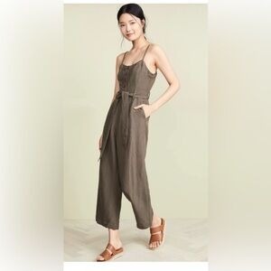 Rails Harper‎ Olive Green Jumpsuit Button Front Adjustable Straps Linen Blend